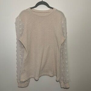 Women‎ Knit Cream Pompom Bobble Trim Cottage Core Soft Feminine Shirt - Size M